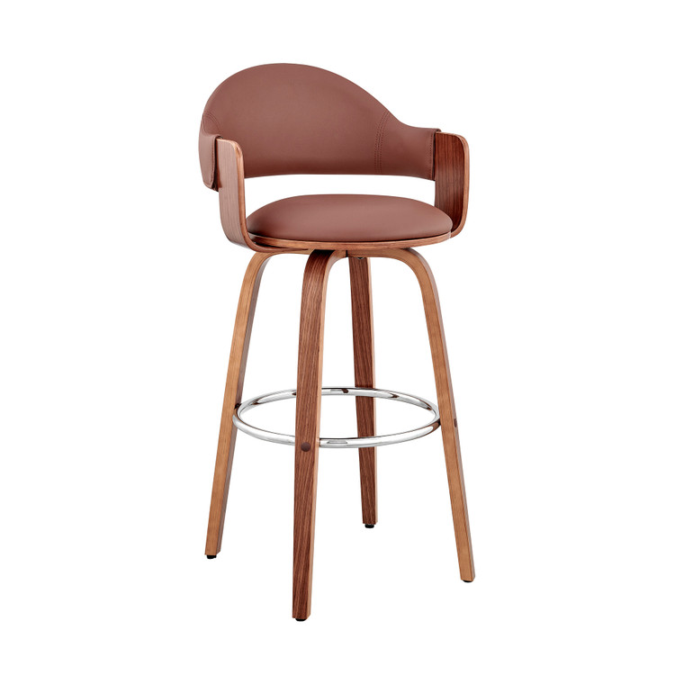 Homeroots Living Room 30" Rich Brown Faux Leather Walnut Wood Bar Stool