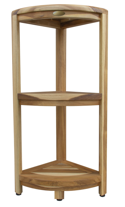 Compact Teak 3 tier Corner Shower Outdoor Bench in Natural Finish - 4512822891828
