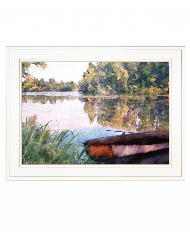 Rowboat Pond Landscape 2 White Framed Print Wall Art - 606114050315