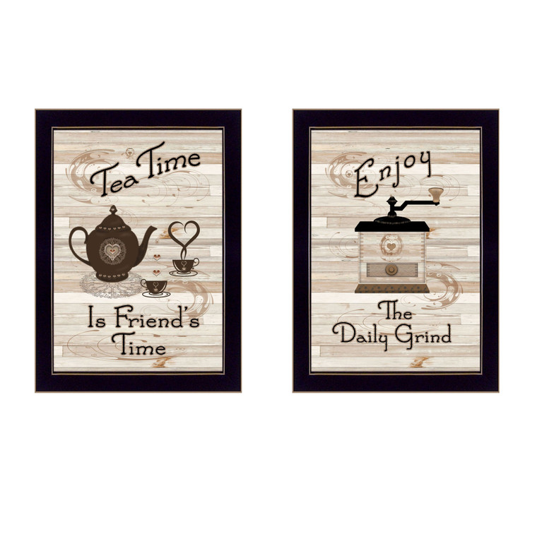 Set Of Two Enjoy Tea Time 2 Black Framed Print Kitchen Wall Art - 606114679172