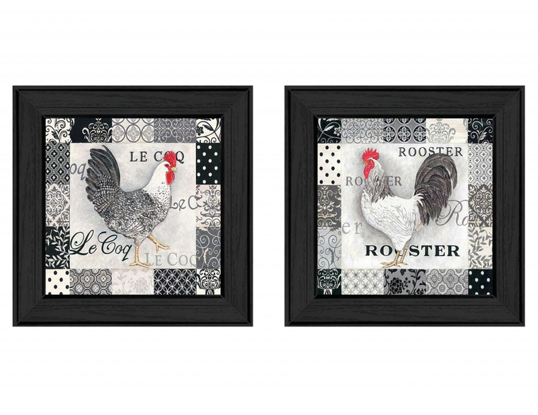 Set Of Two Rooster I Black Framed Print Wall Art - 606114678885