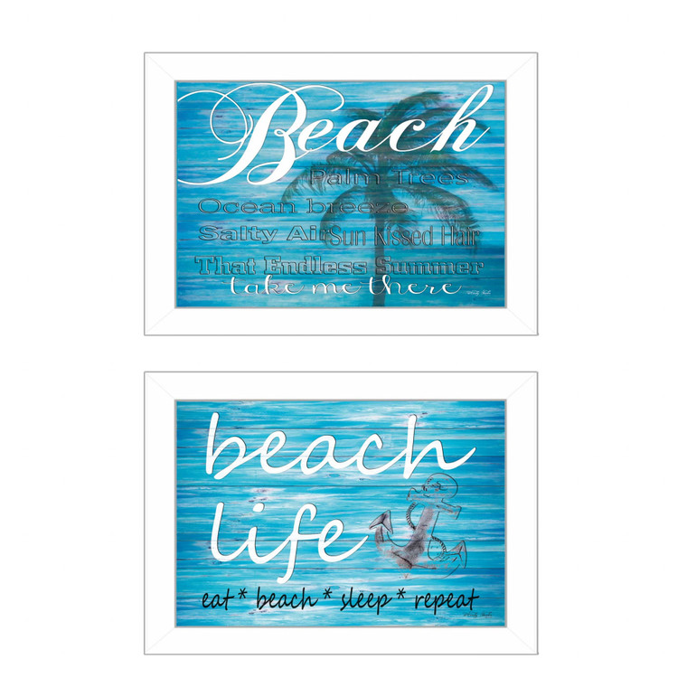 Set Of Two Beach Life 3 White Framed Print Wall Art - 606114042822
