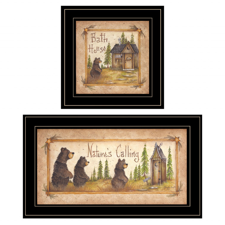 Homeroots Home Decor Set Of Two Natures Or Bath 2 Black Framed Print Wall Art, Black, Framed