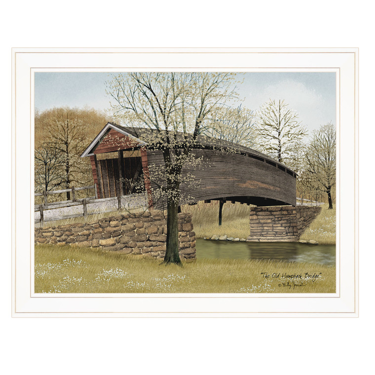 Homeroots Home Decor The Old Humpback Bridge 3 White Framed Print Wall Art, White, Framed