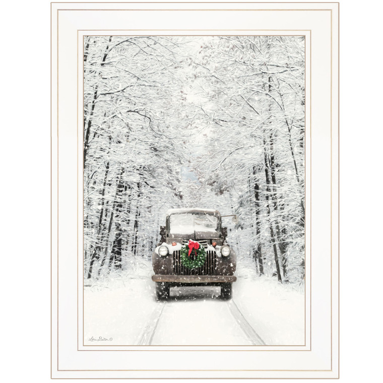 Homeroots Home Decor Antique Christmas 1 White Framed Print Wall Art, White, 19 x 15 Inches