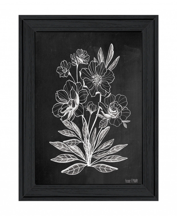 Vintage Chalkboard Flowers Black Framed Print Wall Art - 606114051015