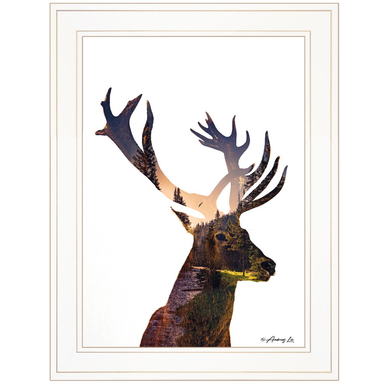 Deer In The Forest 1 White Framed Print Wall Art - 606114039860