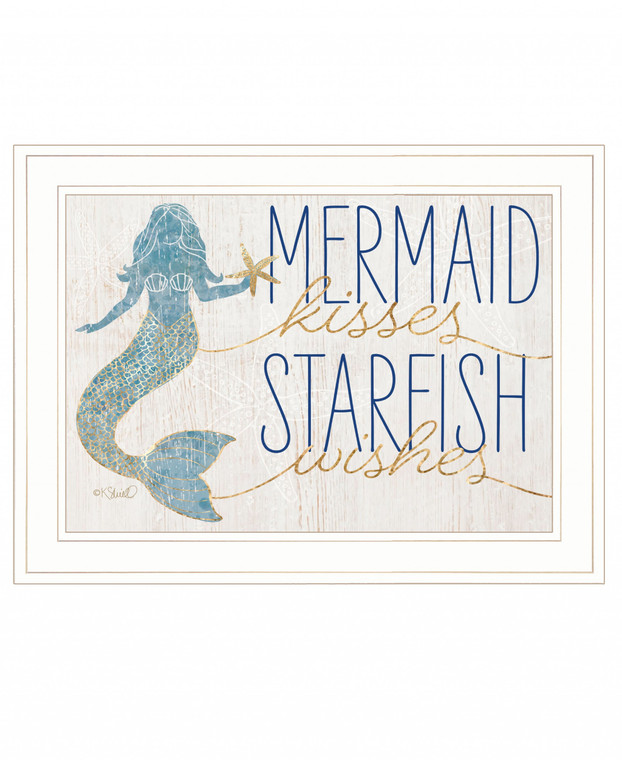 Mermaid Kisses Starfish Wishes 2 White Framed Print Wall Art - 606114051671