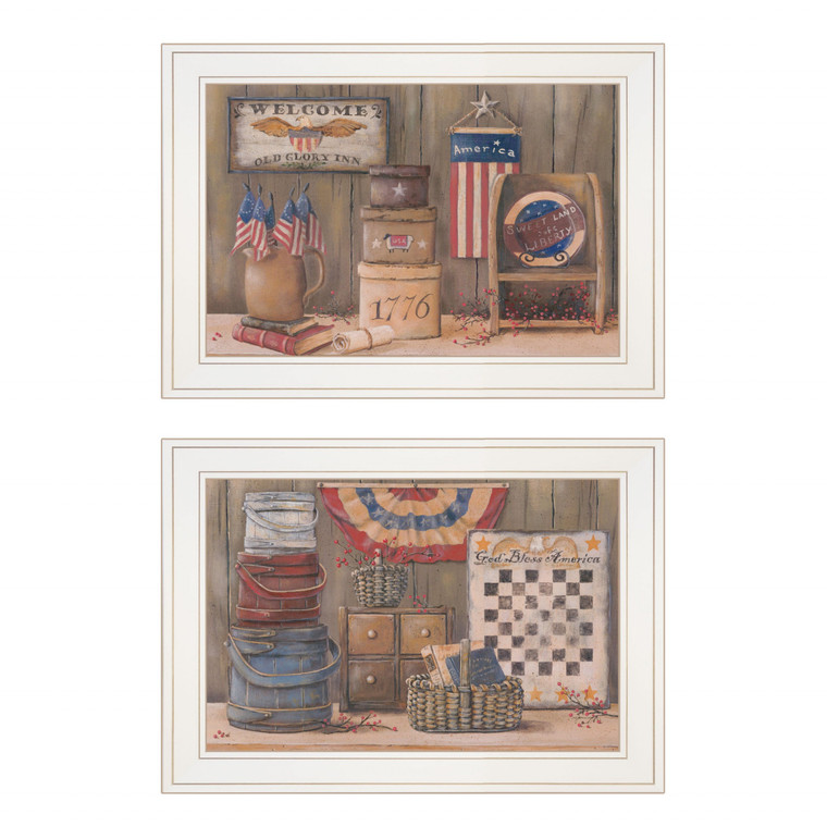 Set Of Two God Bless Or Sweet Land 1 White Framed Print Wall Art - 606114043140