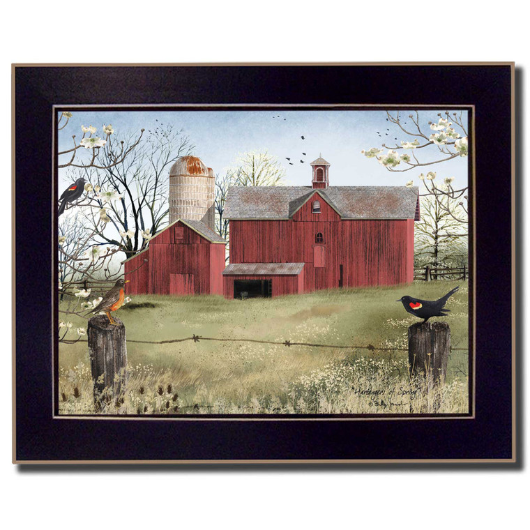 Rustic Red Barn and Birds Black Framed Print Wall Art - 606114027645