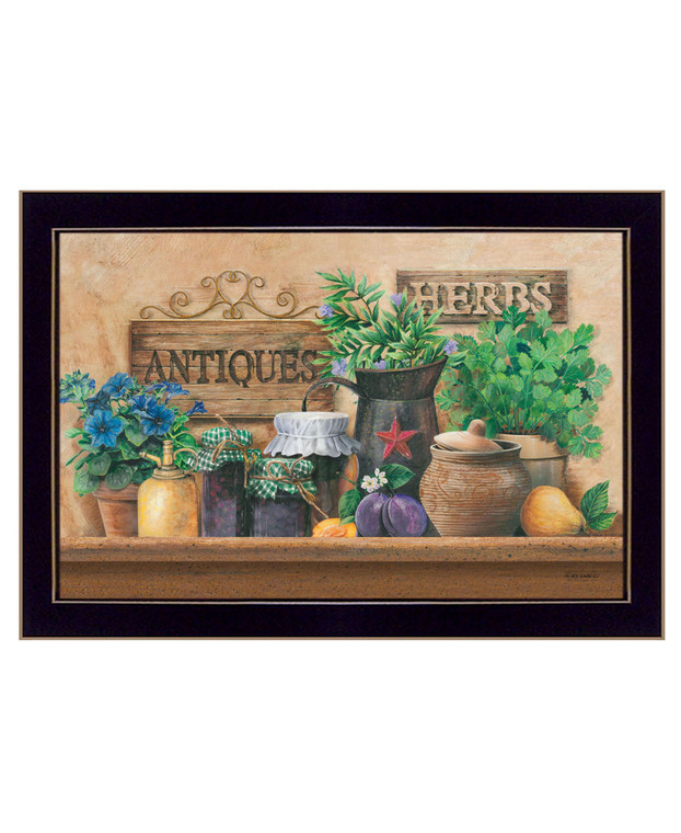 Antiques and Herbs Black Framed Print Kitchen Wall Art Wood Print On Paper
