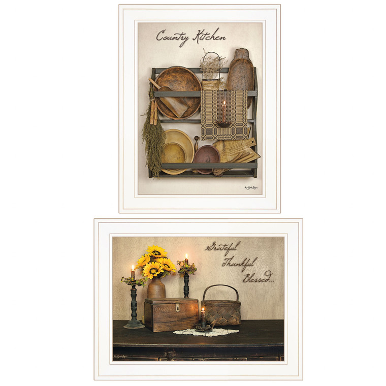 Set Of Two Grateful And Blessed White Framed Print Kitchen Wall Art - 606114073352