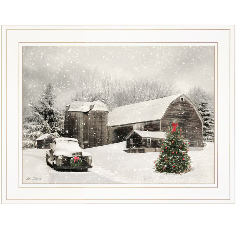 Farmhouse Christmas 1 White Framed Print Wall Art - 606114039327