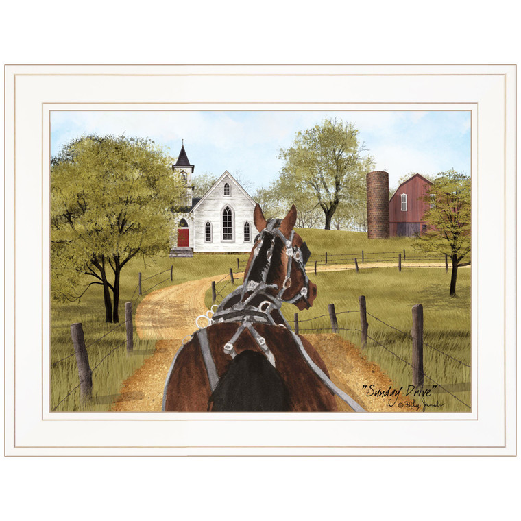 Amish On Sunday Drive 1 White Framed Print Wall Art - 606114160342