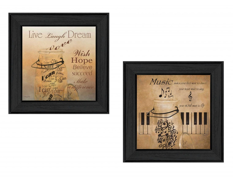 Homeroots Home Decor Set Of Two Music 3 Black Framed Print Wall Art, Black, Set of Two
