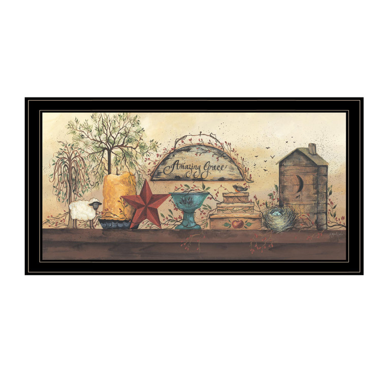 Amazing Grace Shelf 2 Black Framed Print Wall Art - 606114064251
