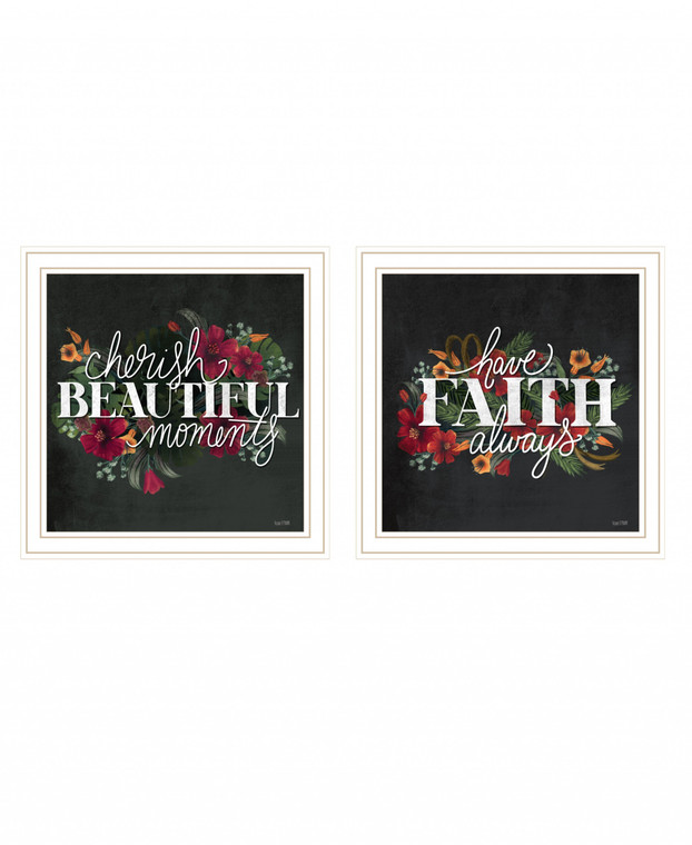 Set Of Two Cherish And Have Faith 3 White Framed Print Wall Art - 606114054238