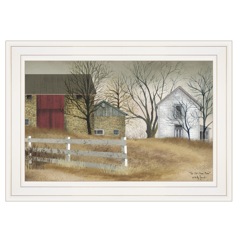 The Old Stone Barn 1 White Framed Print Wall Art Wood Paper