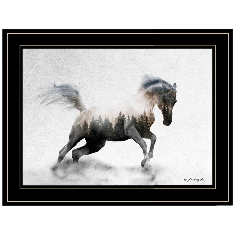 Running White Stallion 2 Black Framed Print Wall Art - 606114039754