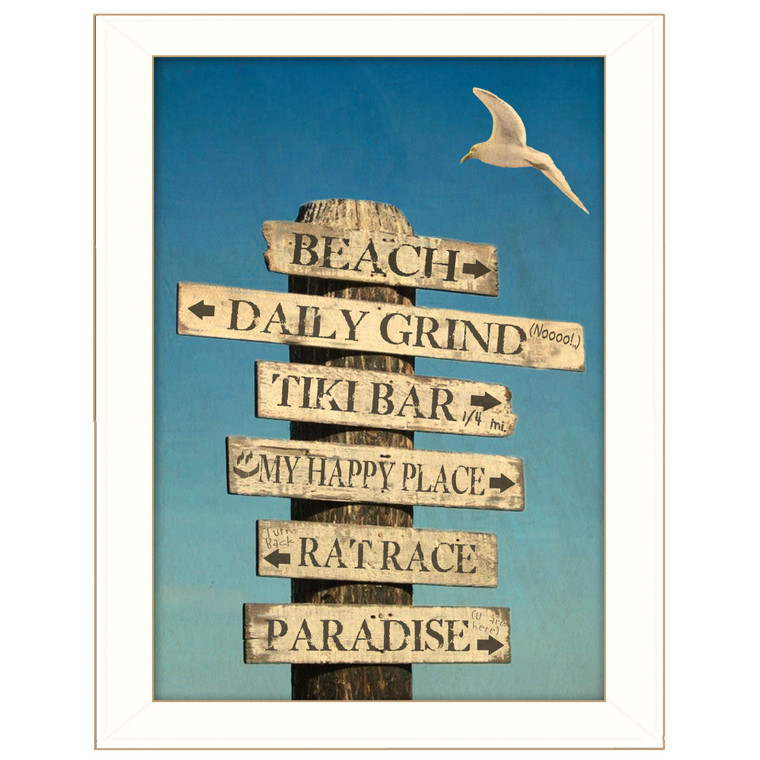 Beach Directional 3 White Framed Print Wall Art - 606114072751