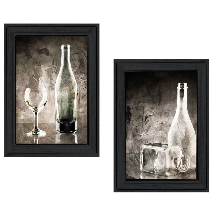 Set Of Two Moody Gray Glassware Still Life 2 Black Framed Print Kitchen Wall Art - 606114681090