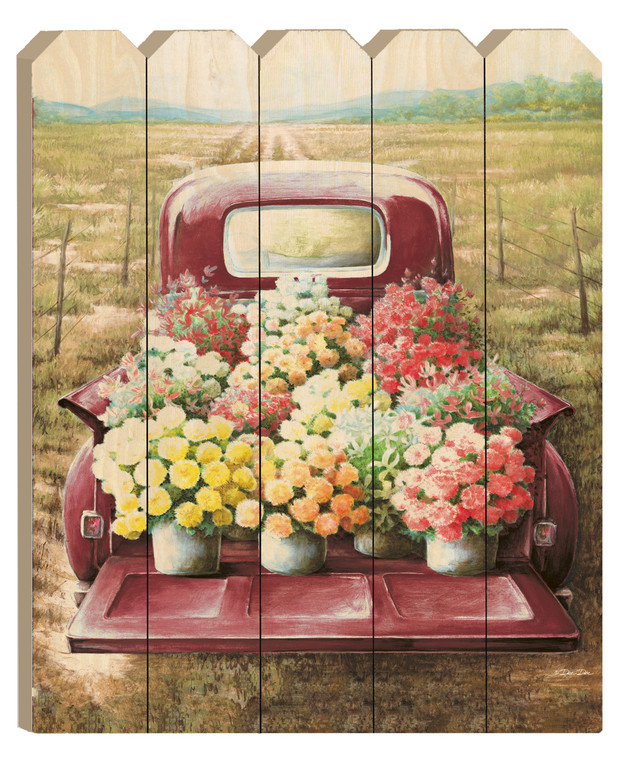 Pretty Red Truck Flowers for Sale Unframed Picket Fence Wall Art - 606114160854