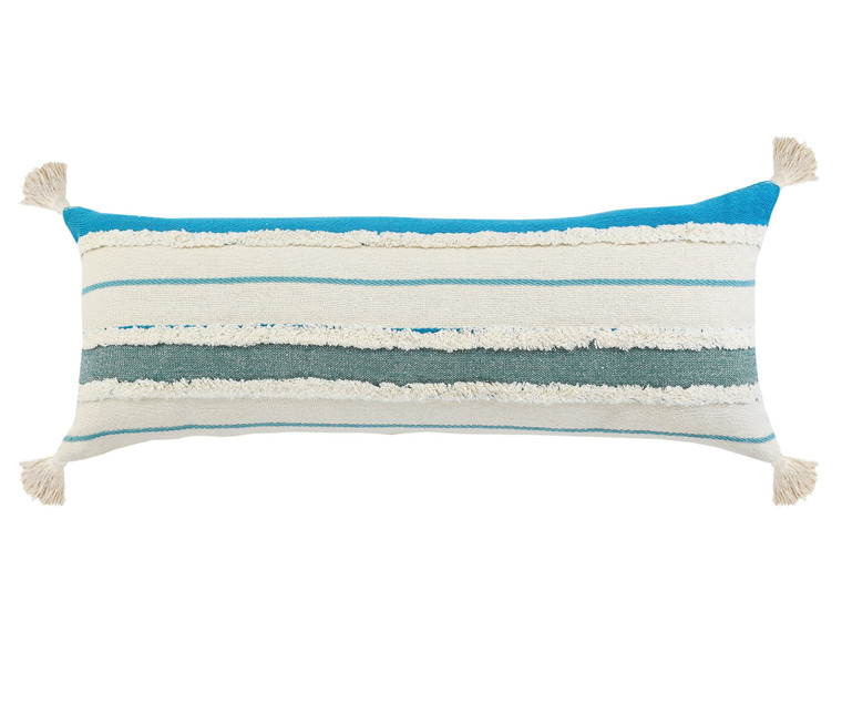 Homeroots Home Decor 14 X 36 Inches Blue and Off-White 100% Cotton Striped Zippered Pillow