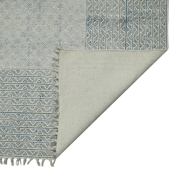 5' X 8' Gray And Blue Geometric Flatweave Handmade Distressed Area Rug With Fringe