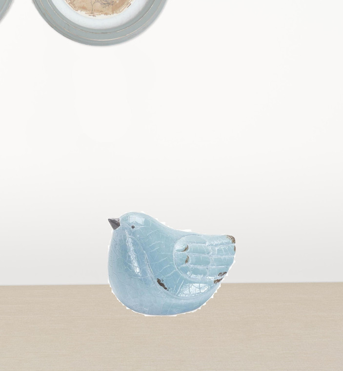 Set of Four Blue Terracotta Bird Figurines