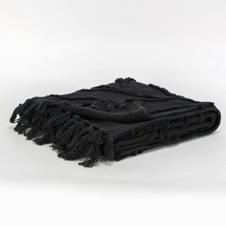 Black Woven 100% Woven Textured Cotton Throw Blanket - 606114879695