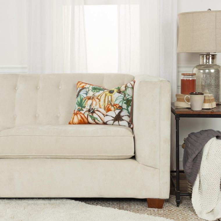 Homeroots Home Decor 14 X 20 Inches Orange and Ivory Thanksgiving Cotton Pillow with Embroidery