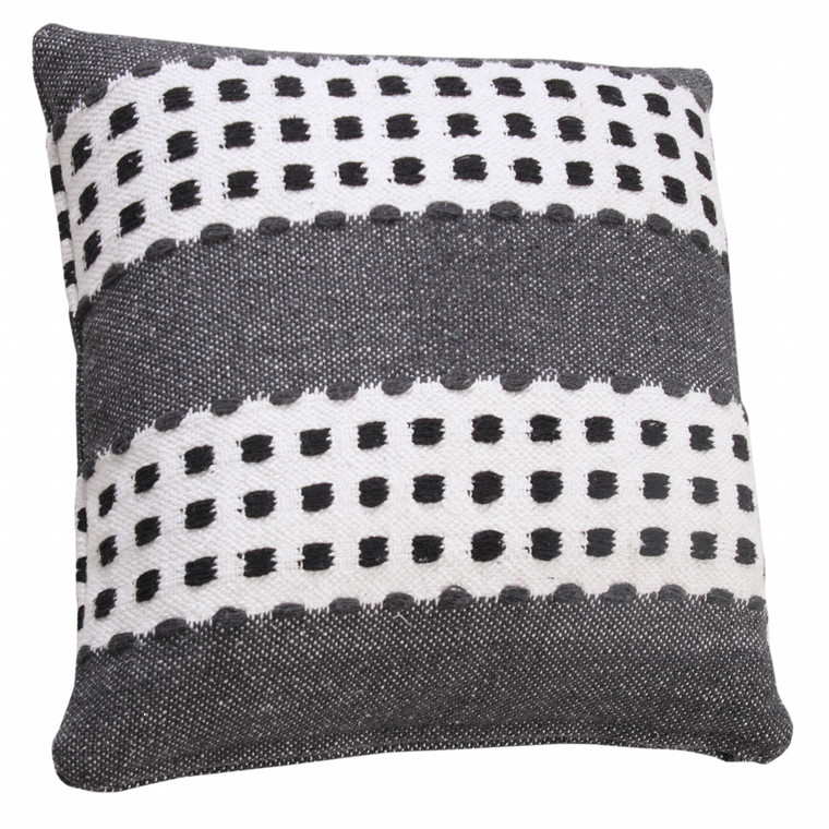 Homeroots Home Decor 20 X 20 Inches Black, Gray, and White 100% Cotton Striped Zippered Pillow