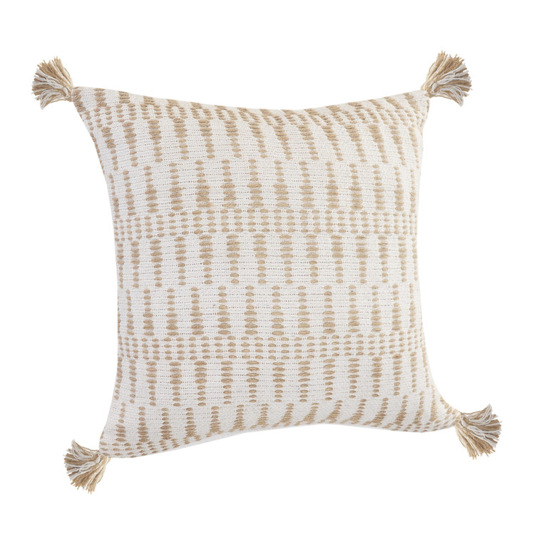 Homeroots Home Decor 20 X 20 Inches Ivory and Tan 100% Cotton Geometric Zippered Pillow