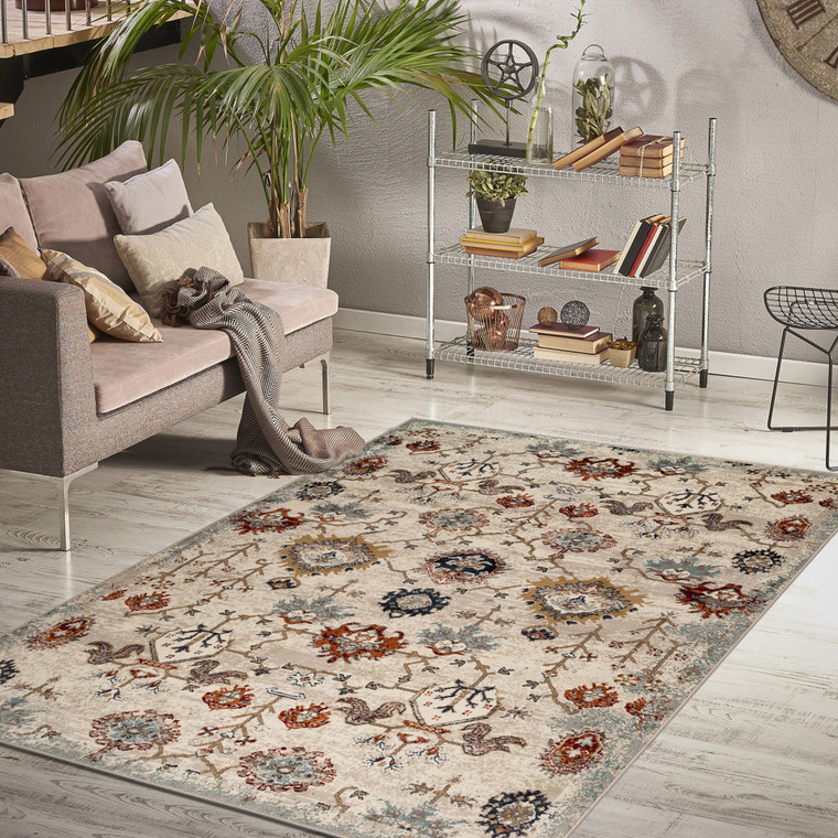 Homeroots Home Decor 5' x 8' Beige and Orange Oriental Power Loom Area Rug