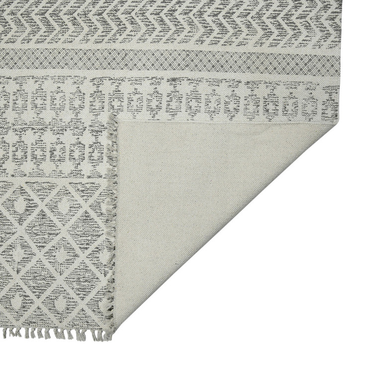 Homeroots Home Decor 7' x 10' Gray Geometric Flatweave Handmade Distressed Area Rug With Fringe