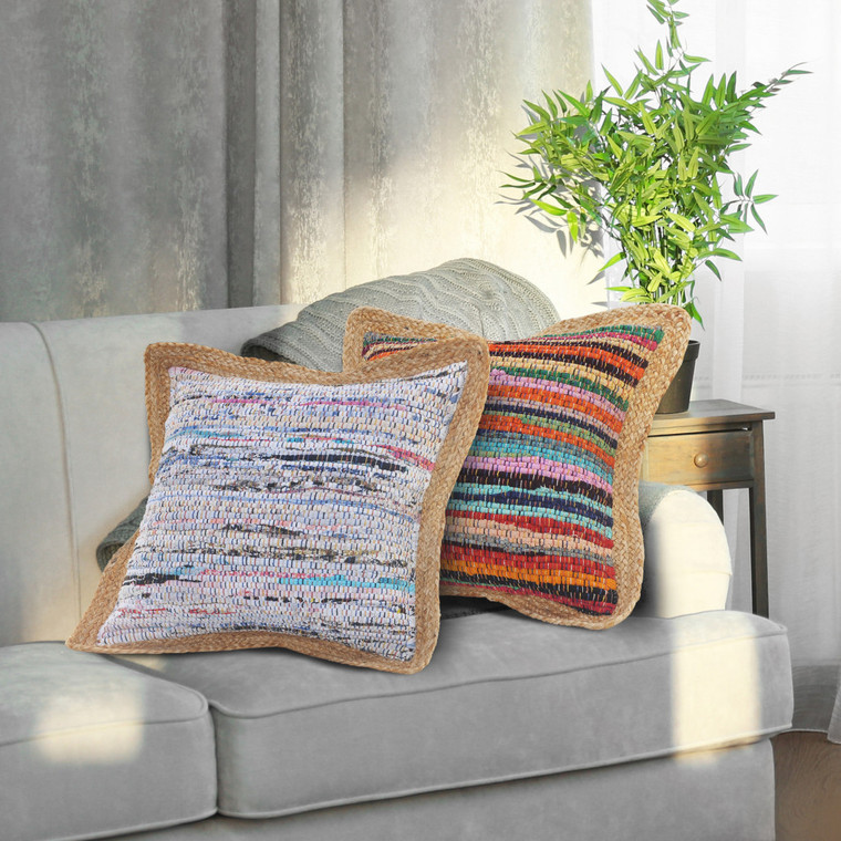 Homeroots Home Decor 20 X 20 Inches Tan Pastel Blue and Pastel Yellow 100% Cotton Geometric Zippered Pillow