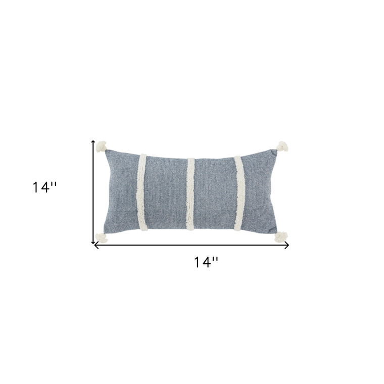 Homeroots Home Decor 14 X 14 Inches Blue and White Cotton Pillow with Tassels