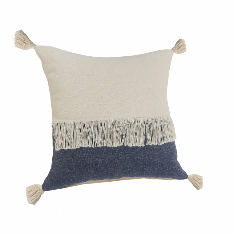 Homeroots Home Decor 20 X 20 Inches Denim Blue and Off-White 100% Cotton Zippered Pillow