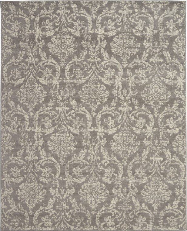 Homeroots Home Decor 8' X 10' Gray Damask Power Loom Area Rug