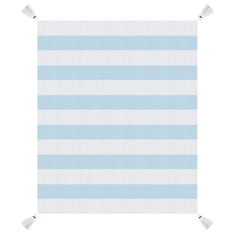 50" X 60" Blue and White Woven Cotton Striped Throw Blanket with Tassels Decor