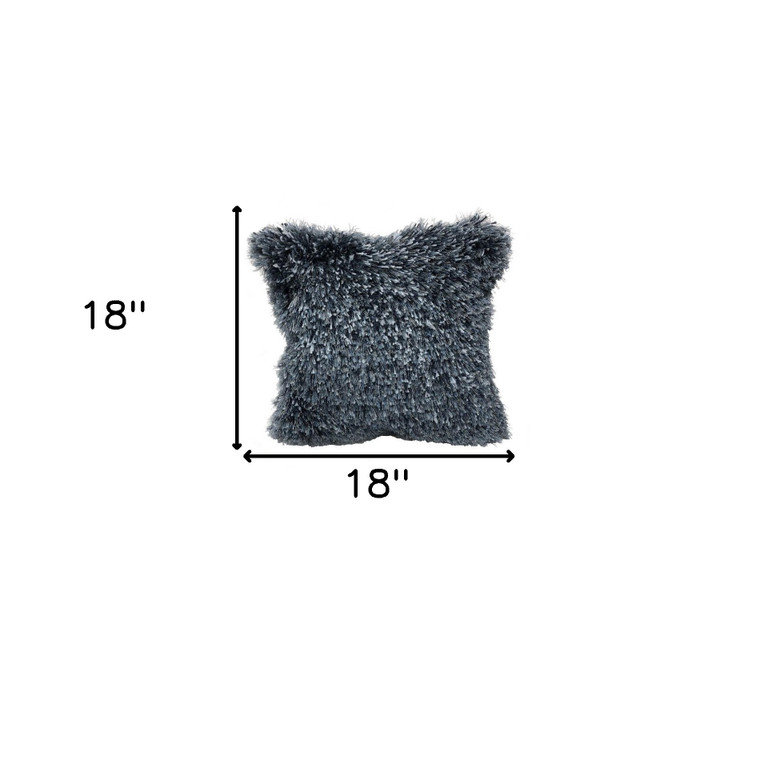 18" X 18" Blue Polyester Zippered Pillow With Shag - 606114789338