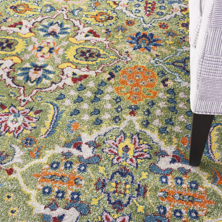 Homeroots Home Decor 8' X 10' Green Floral Power Loom Area Rug