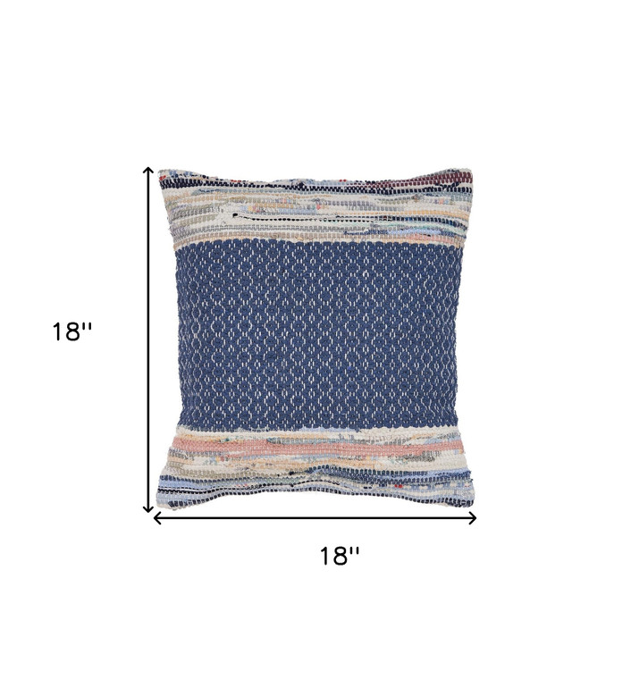 Homeroots Home Decor 18 X 18 Inches Blue, White, Red, and Yellow 100% Cotton Striped Zippered Pillow