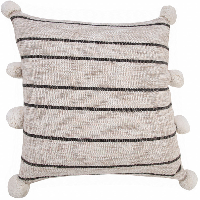 Homeroots Home Decor 20 X 20 Inches Beige White and Black Jute Striped Zippered Pillow