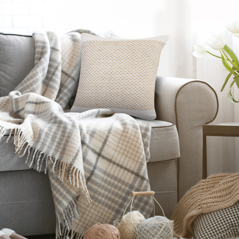 Homeroots Home Decor 20 X 20 Inches in Ivory and Tan 100% Cotton Geometric Zippered Pillow