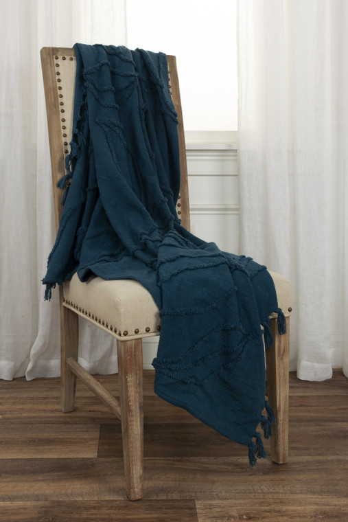 Teal Blue Woven 100% Woven Textured Cotton Throw Blanket - 606114879664