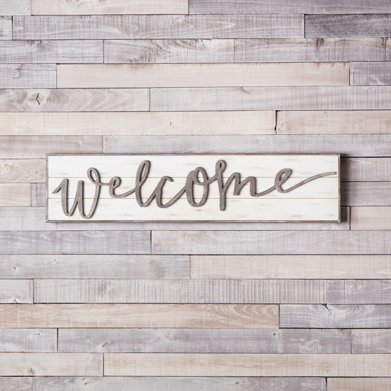 White Solid Wood Welcome Wall Decor - 606114743767