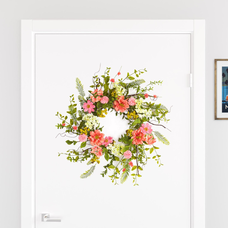 27" Pink and Green Spring Berry Artificial Wreath - 606114850632