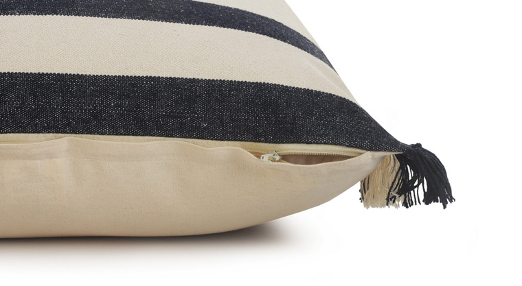 Homeroots Home Decor 20 X 20 Inches Ensign Blue, White, and Linen 100% Cotton Striped Zippered Pillow