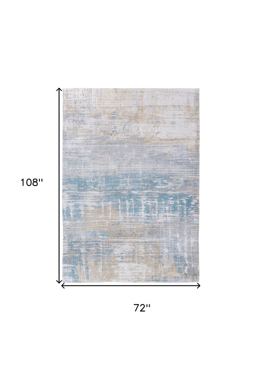 Homeroots Home Decor 7 X 9 Feet Blue and Yellow Abstract Non Skid Area Rug